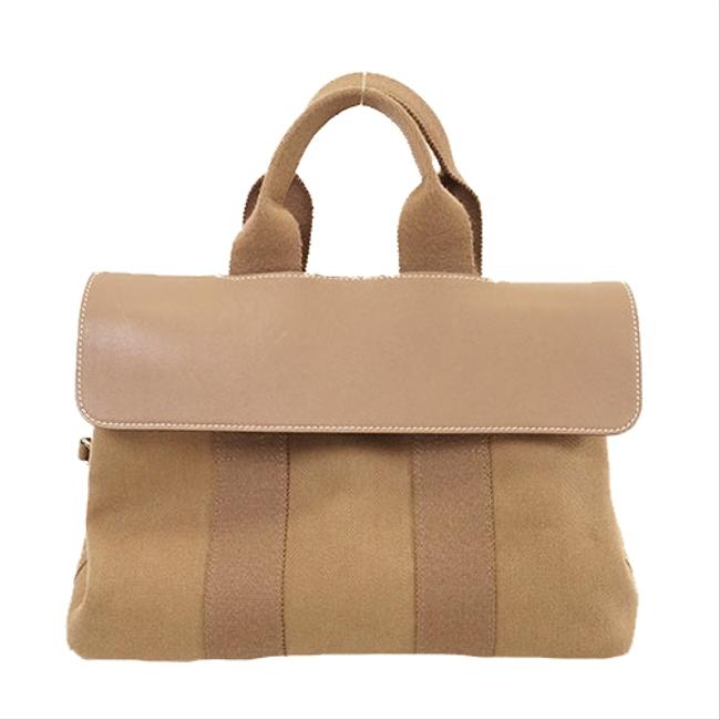Hermes Valparaiso Pm Womens Handbag Etoupe Gray Canvas Satchel