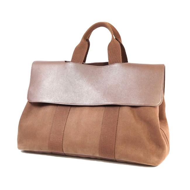 Hermes Valparaiso Toile Mm Brown Leather Tote