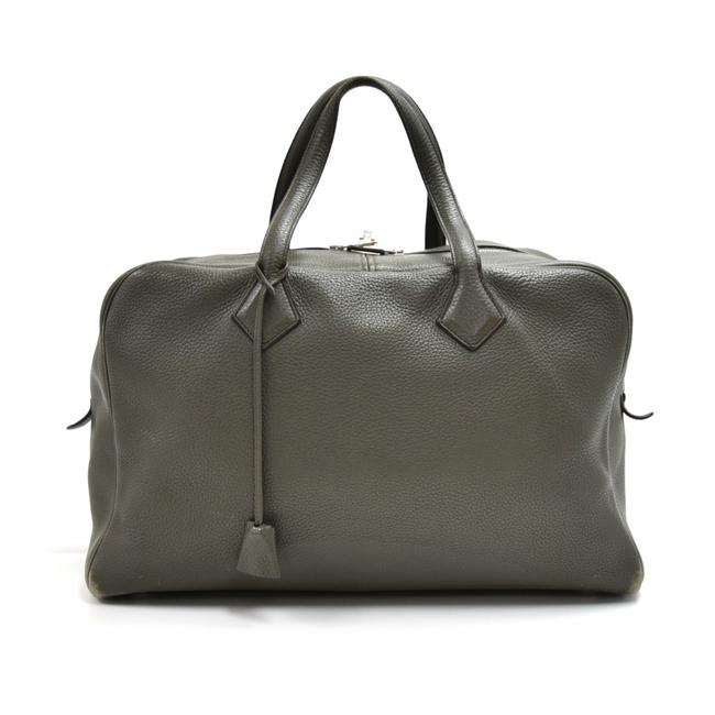 Hermes Victoria Duffle 43 Clemence Boston Gray Leather WeekendTravel Bag