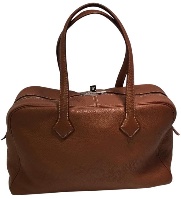 Hermes Victoria Ii 35 In Gold with Palladium Hardware Brown Leather Tote