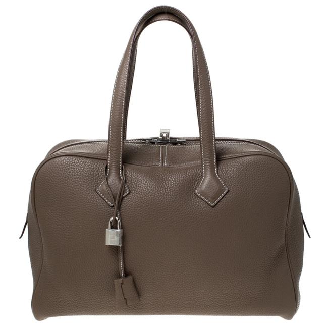 Hermes Victoria Taupe Clemence Ii Grey Leather Satchel