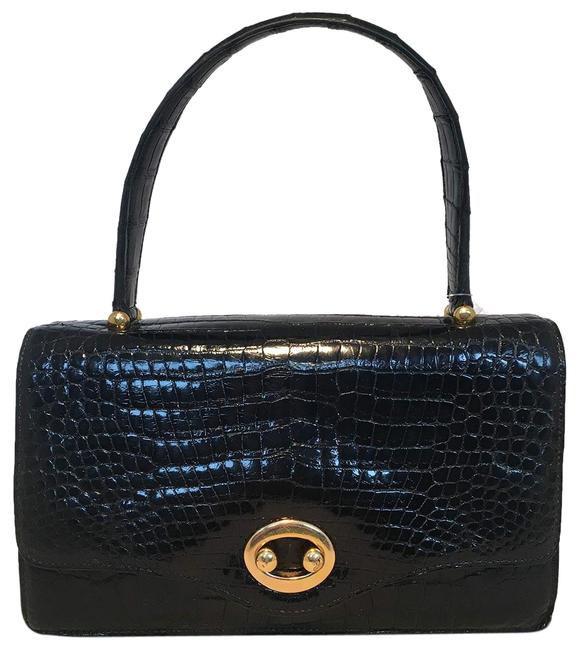Hermes Vintage Handbag Circa 1960s Black Alligator Skin Leather Satchel