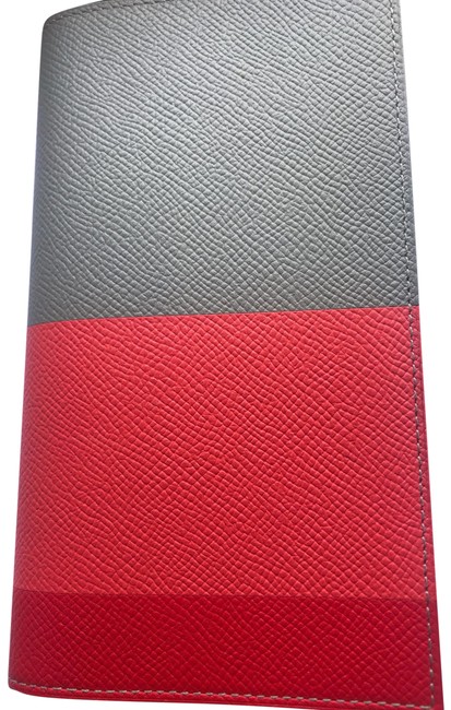 Hermes Vision Ii Agenda Cover GrayPinkRed Leather Clutch