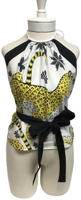 Hermes White Black and Jungle Love Halter Top 