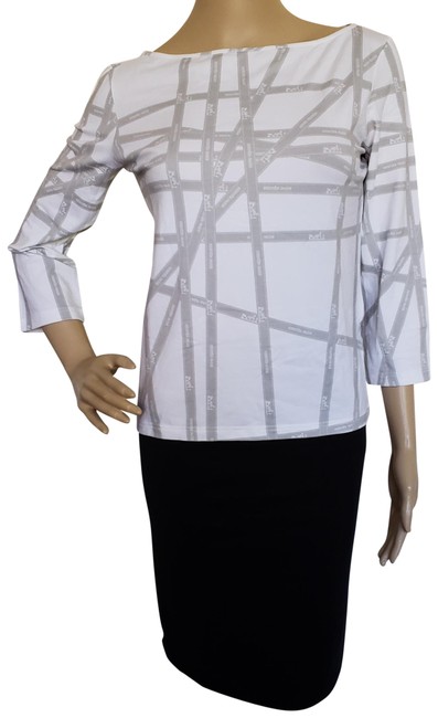 Hermes White Grey XL Dove Monogram Printed Longsleeve Blouse 