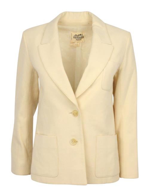 Hermes White Ivory Notched Lapel Blazer 