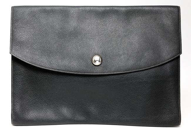 Hermes Portfolio 14.5" Courchevel Rio Large Gray Leather Clutch