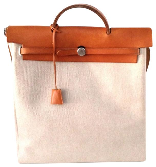 Hermes 2 In 1 Tan/Beige Canvas and Leather Shoulder Bag