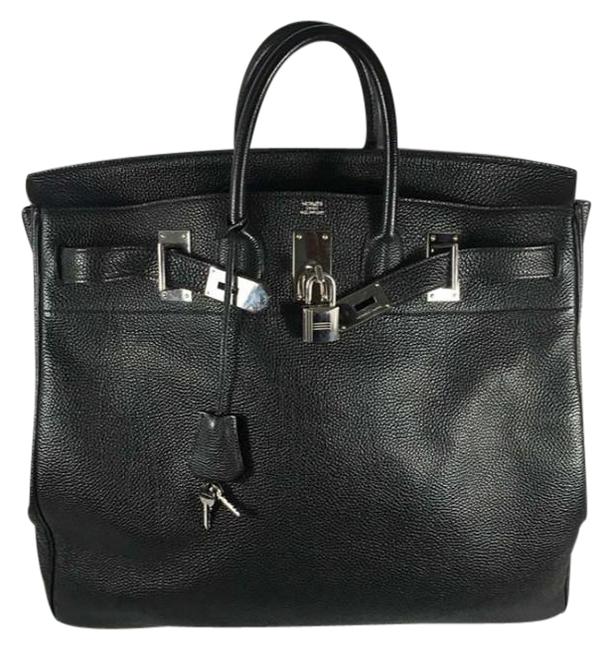 Hermes 50cm Clemence Satchel Luggage Black Leather Weekend/Travel Bag