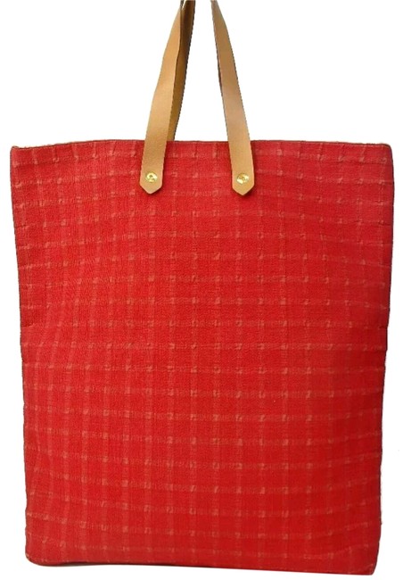 Hermes Ahmedabad Bag Rare Large Leather Pocket Red Canvas Tote