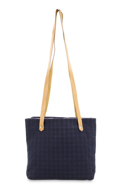 Hermes Ahmedabad Two Compartment Blue Canvas Tote