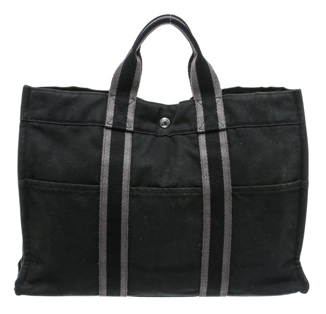 Hermes And Fourre Handbag Black /Gray Canvas Tote