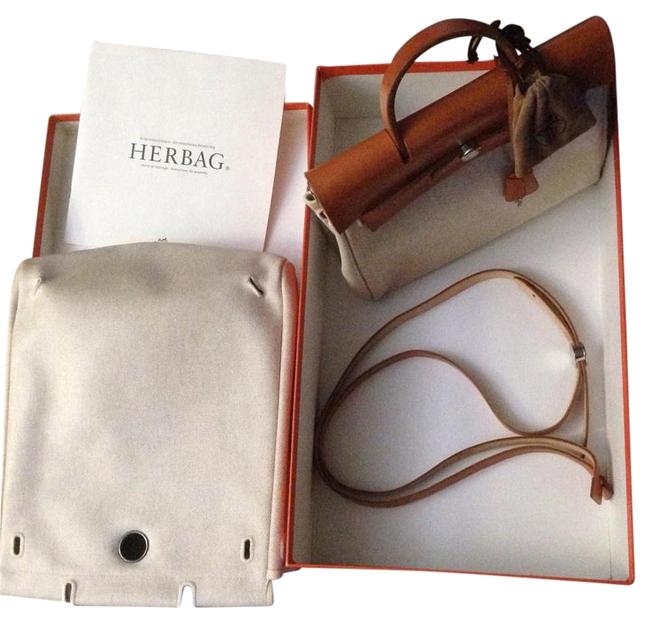 Hermes Backpack/Purse Beige/Orange Heavyweight Canvas/Orange Leather Backpack