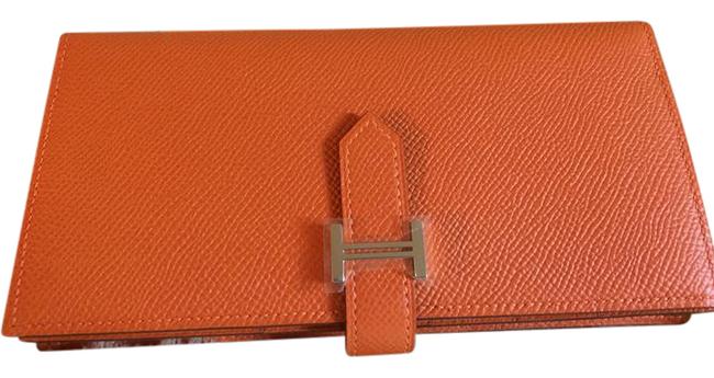 Hermes Bearn Wallet Orange Epsom Calfskin Leather Clutch