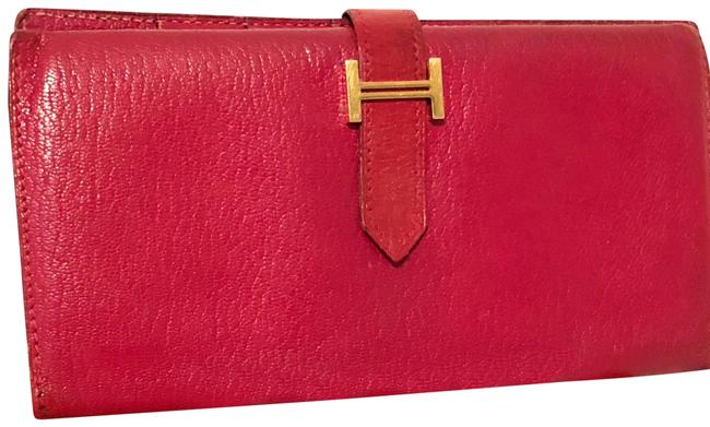 Hermes Bearn Wallet Red Chevre Leather Clutch