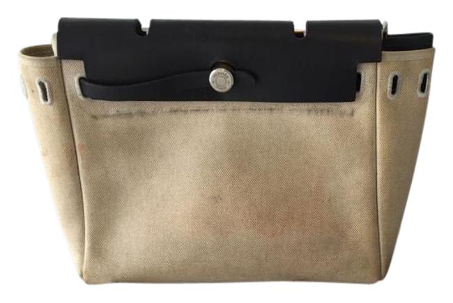 Hermes Bag Beige and Black Canvas Tote