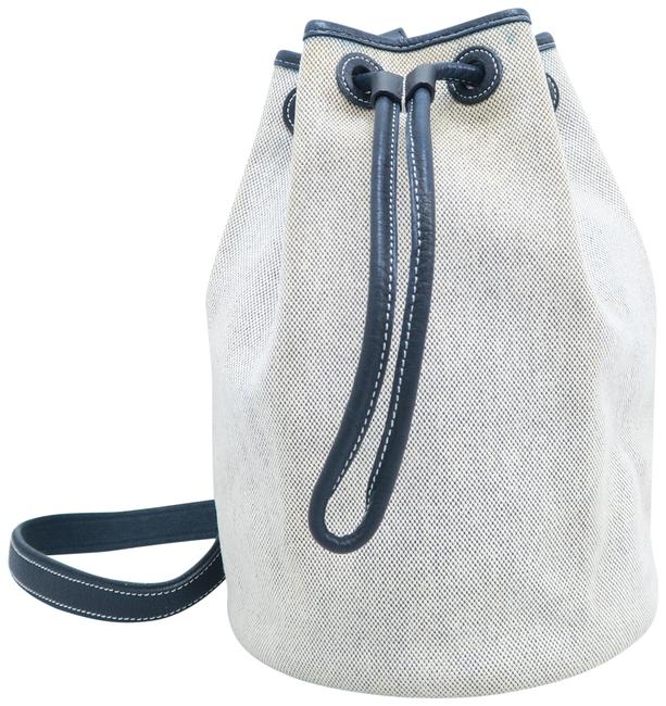 Hermes Beige and Navy Canvas Shoulder Bag