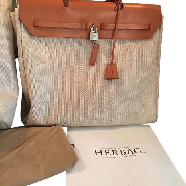 Hermes Beige Canvas with Leather and Shoulder Bag