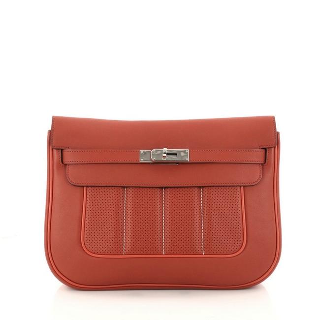 Hermes Berline Handbag Perforated Swift 28 Orange Leather Cross Body Bag