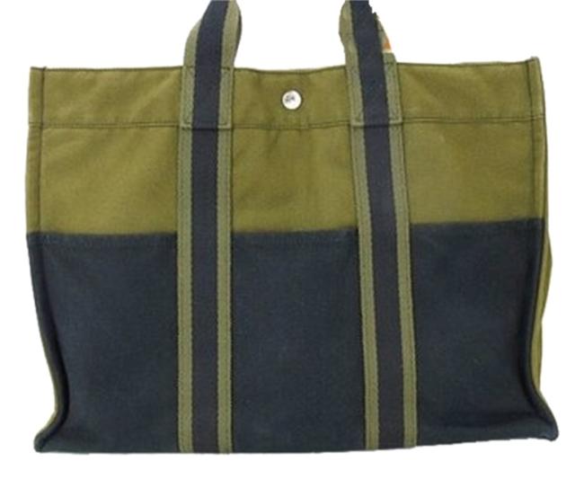 Hermes Bicolor Two Tone Special Order Tote Ollive Blue Green Satchel