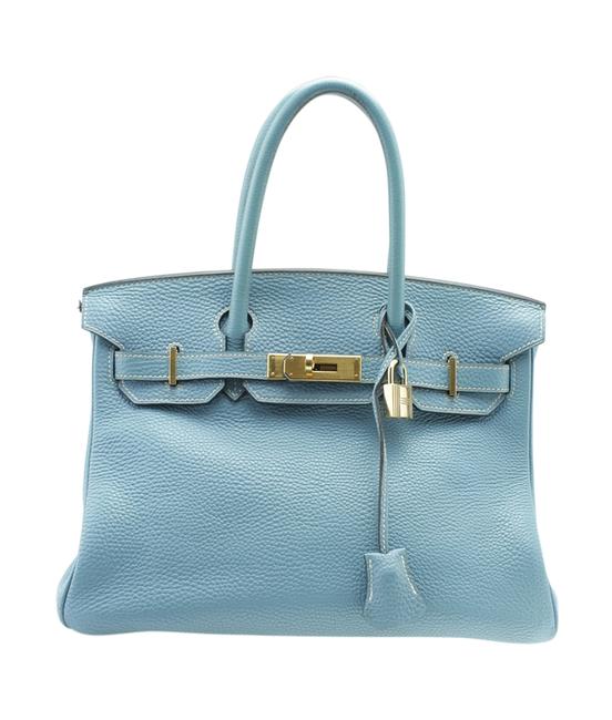 Hermes Birkin 30 Epsom Gold Hardware 178871 Blue Leather Satchel