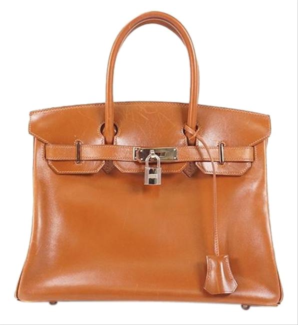 Hermes Birkin 30 Estamp Women's Handbag Brown Box Calf Leather Satchel