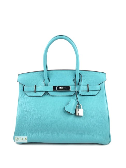 Hermes Birkin 30 Saint Cyr Blue Leather Tote