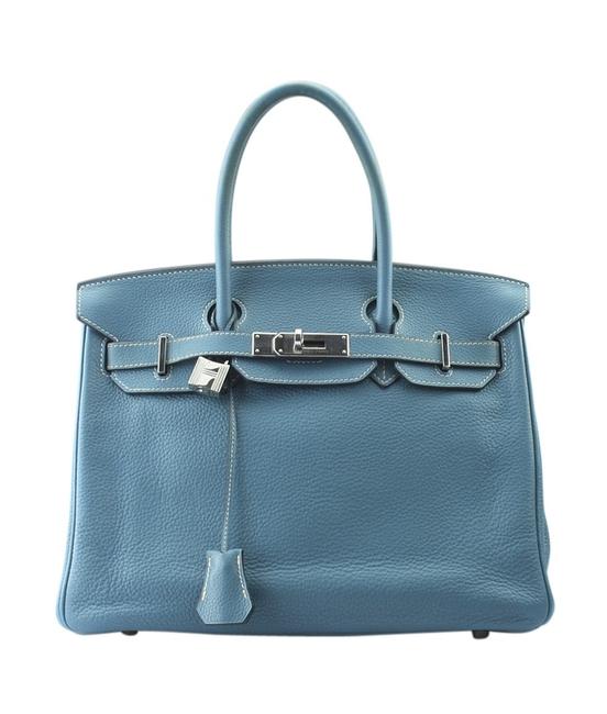 Hermes Birkin 30cm Jean Clemence 158266 Blue Leather Satchel