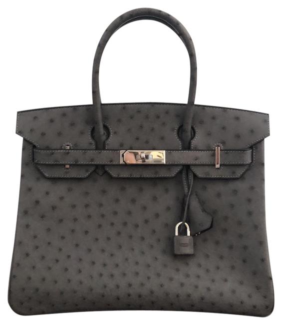 Hermes Birkin 30cm Palladium Hardware Gris Agate Ostrich Leather Satchel