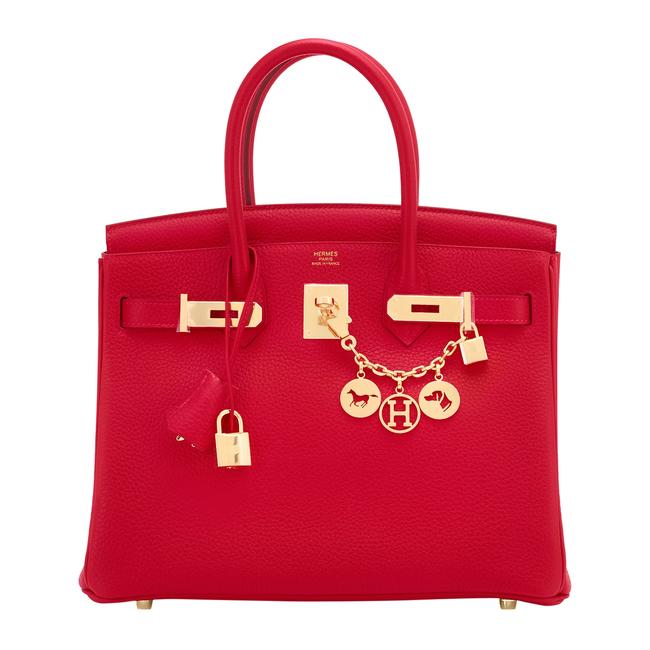 Hermes Birkin 30cm Red Clemence Gold Hardware Rouge Casaque Leather Tote