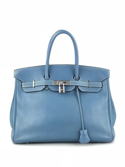 Hermes Birkin 35 Blue Leather Satchel