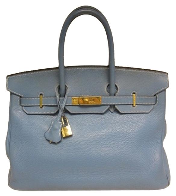 Hermes Birkin 35 Blue Lin Leather Tote