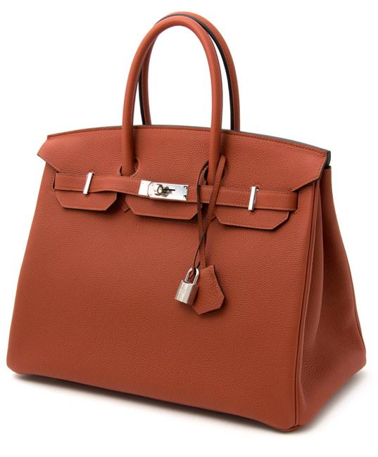 Hermes Birkin 35 Palladium Brown Copper Cuivre Novillo Calfskin Leather Tote