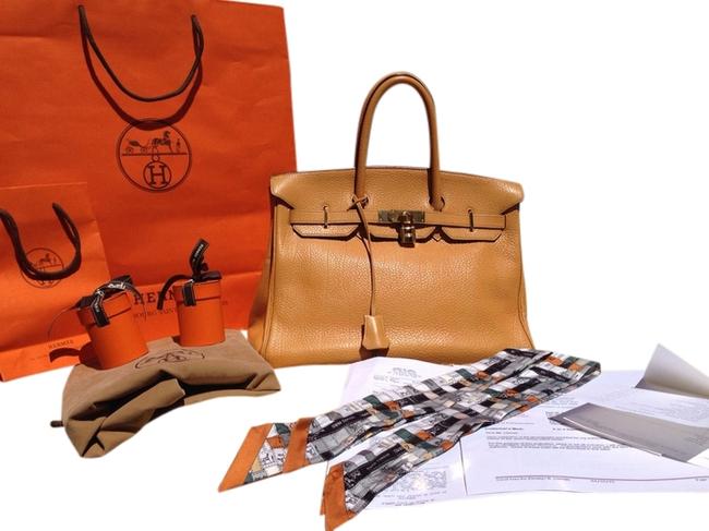 Hermes Birkin 35 Saffron Handle Beige Tote