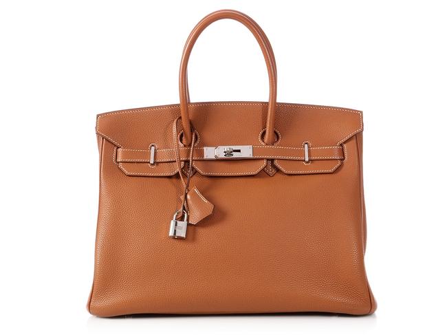 Hermes Birkin 35 Togo Gold Brown Leather Satchel