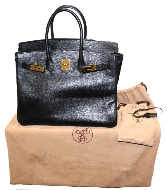 Hermes Birkin 35cm Hardware Black Yellow Gold Leather Satchel