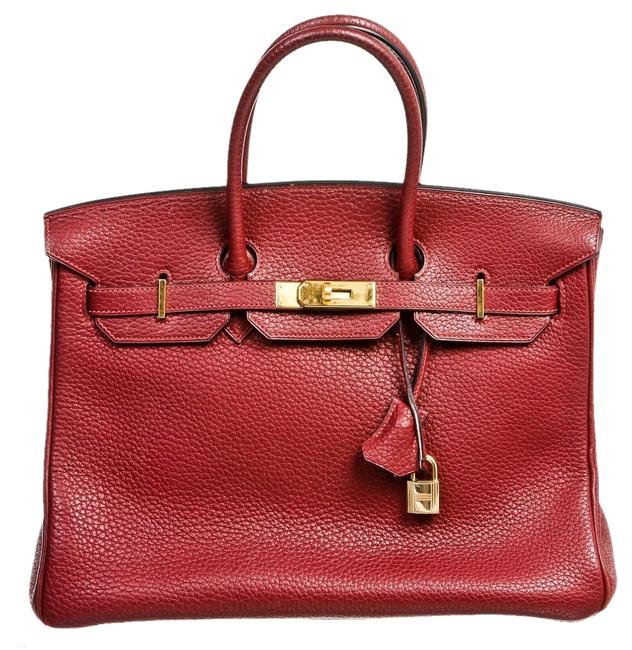 Hermes Birkin 35cm Rouge H Dark Red Clemence Handbag Ghw Red Leather Satchel