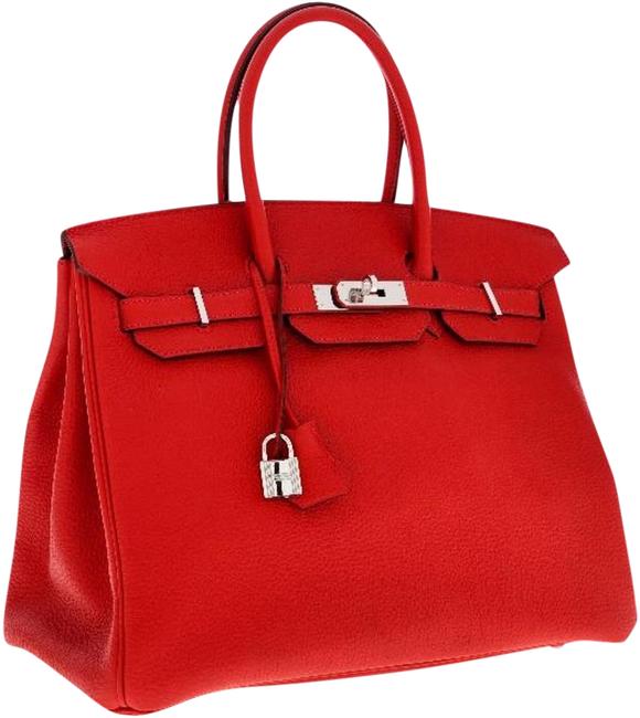 Hermes Bag Birkin 35cm Rouge Vif Clemence Palladium Hardware Red Leather Tote