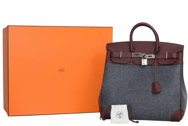 Hermes Birkin 40 Cm Togo Phw Wine Red Grey Wool Shoulder Bag