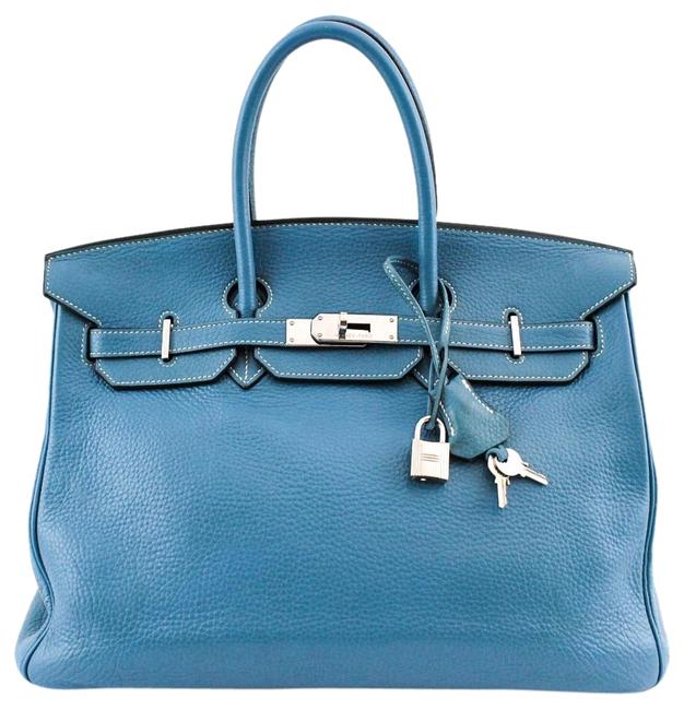 Hermes Birkin #9630 Blue Jean Clemence Leather 35 Shw Satchel