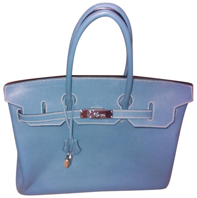 Hermes Birkin &amp; Palladium 35 Cm Blu Jean Togo Leather Tote