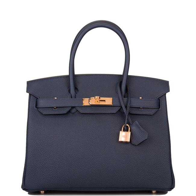 Hermes Birkin Bleu Nuit Togo 30cm Rose Gold Hardware Blue Leather Satchel