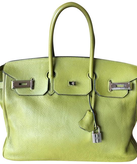 Hermes Birkin Clemence 35 Green Leather Satchel