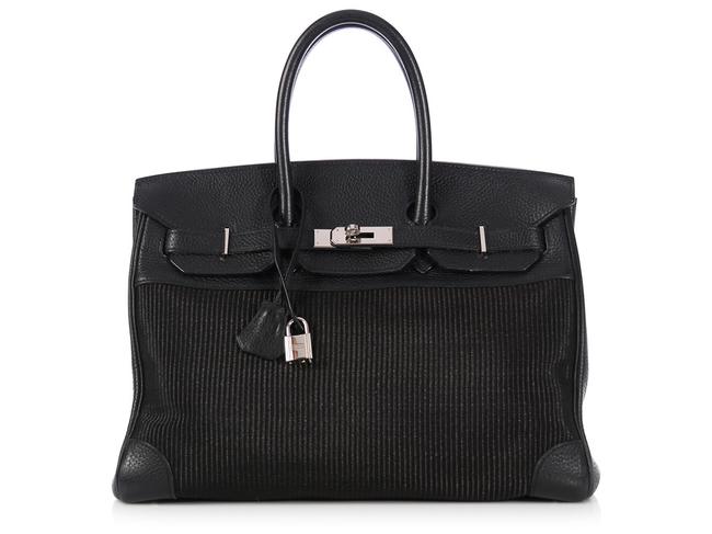 Hermes Birkin Crinoline and Leather 35 Black Togo Satchel