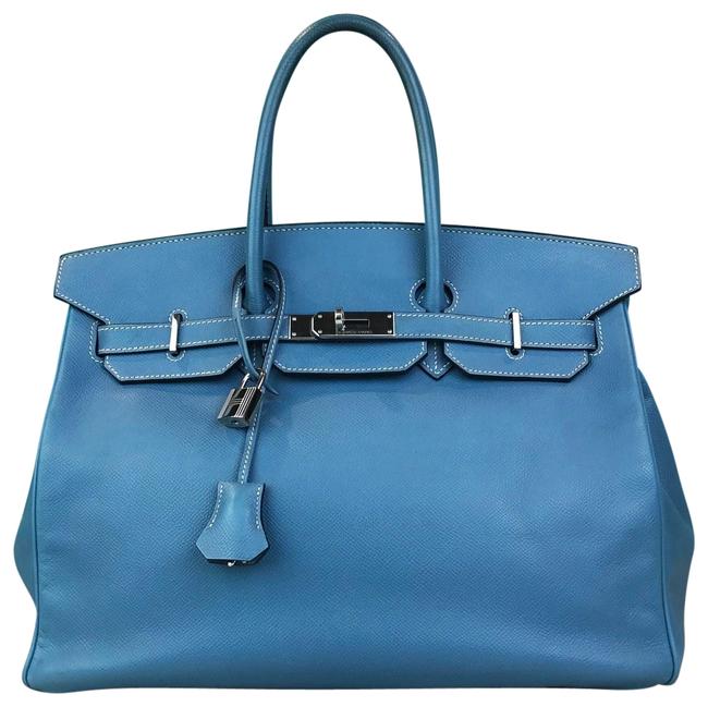 Hermes Birkin Epsom 35 Turnlock Sale Blue Leather Satchel