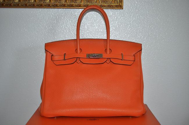 Hermes Birkin Euc Cm Phw O Stamp 2011 Feu Orange Clemence Leather Tote
