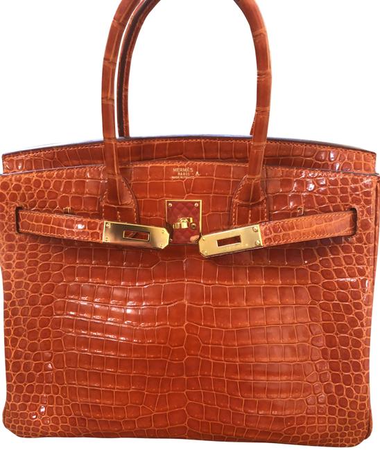 Hermes Birkin Guaranteed Rich Orange Crocodile Skin Leather Stamp H Satchel
