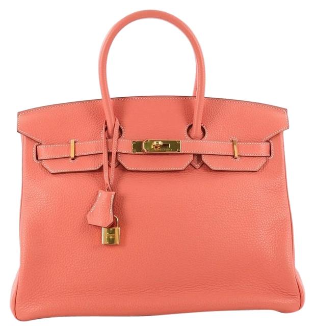 Hermes Birkin Handbag Clemence with Gold Hardware 35 Crevette Leather Tote