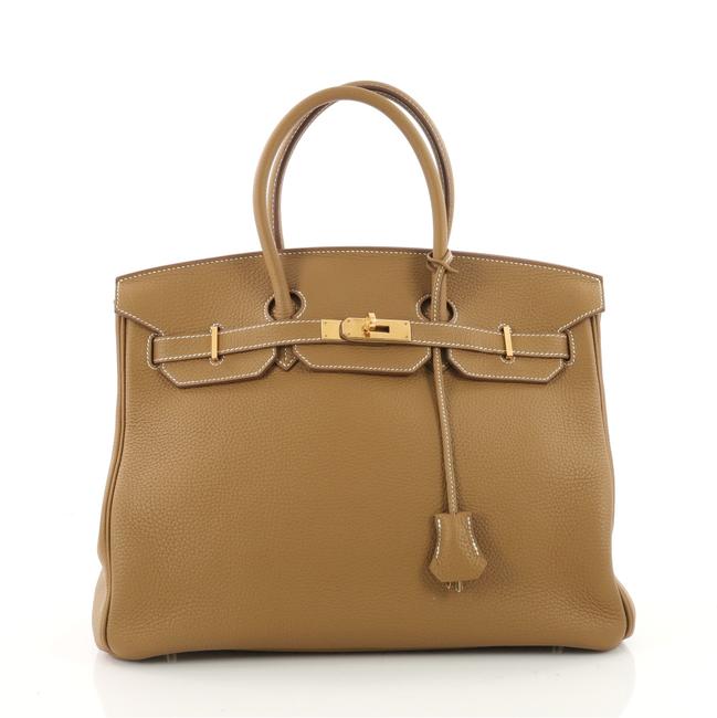 Hermes Birkin Handbag Clemence with Gold Hardware 35 Kraft Brown Leather Tote