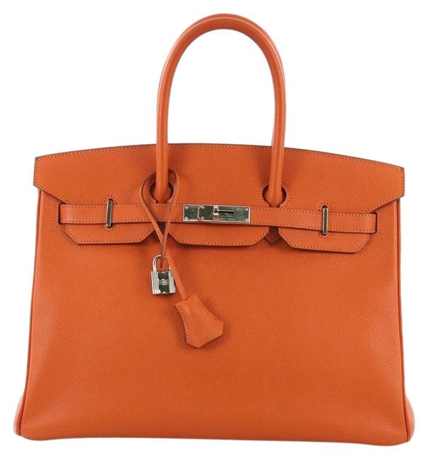 Hermes Birkin Handbag Epsom with Palladium Hardware 35 Orange Leather Tote